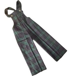 Mosbrook‎ Kids Wool Overalls Size 4 Yrs Elephant Button Black Watch Tartan Plaid
